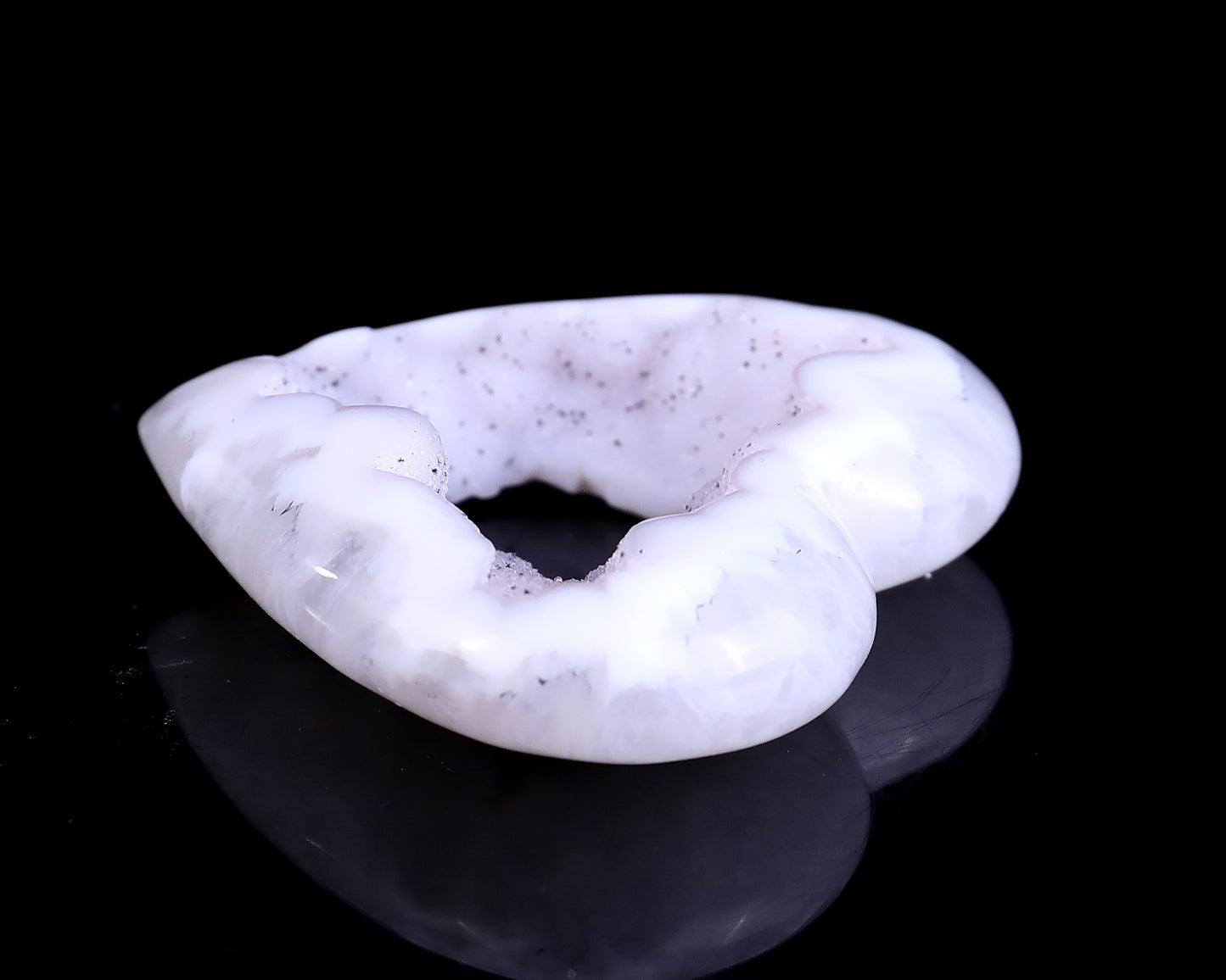 2.5" White Geode Agate Hand Carved Crystal Heart