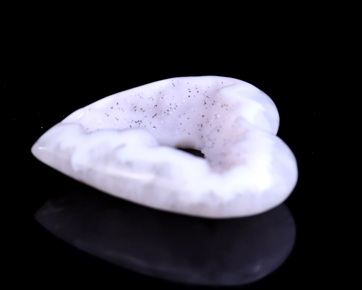 2.5" White Geode Agate Hand Carved Crystal Heart