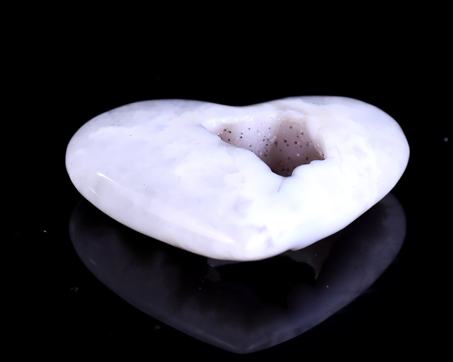 2.5" White Geode Agate Hand Carved Crystal Heart