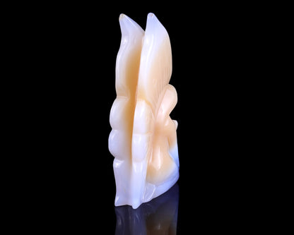 5.9" Blue Chalcedony Hand Carved Crystal Flower Faerie Sculpture