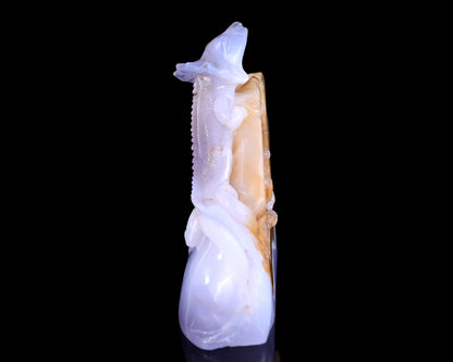 6.7" Blue Chalcedony Hand Carved Crystal Lizard Sculpture