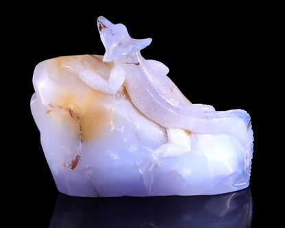 6.7" Blue Chalcedony Hand Carved Crystal Lizard Sculpture