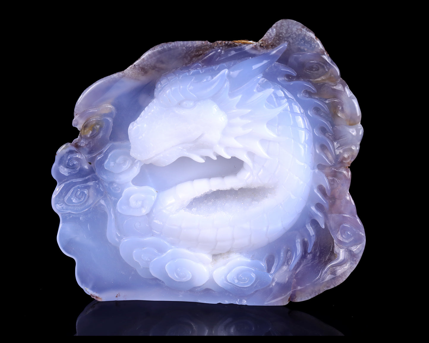 6.3" Blue Chalcedony Hand Carved Crystal Dragon Sculpture