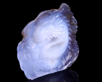 6.3" Blue Chalcedony Hand Carved Crystal Dragon Sculpture