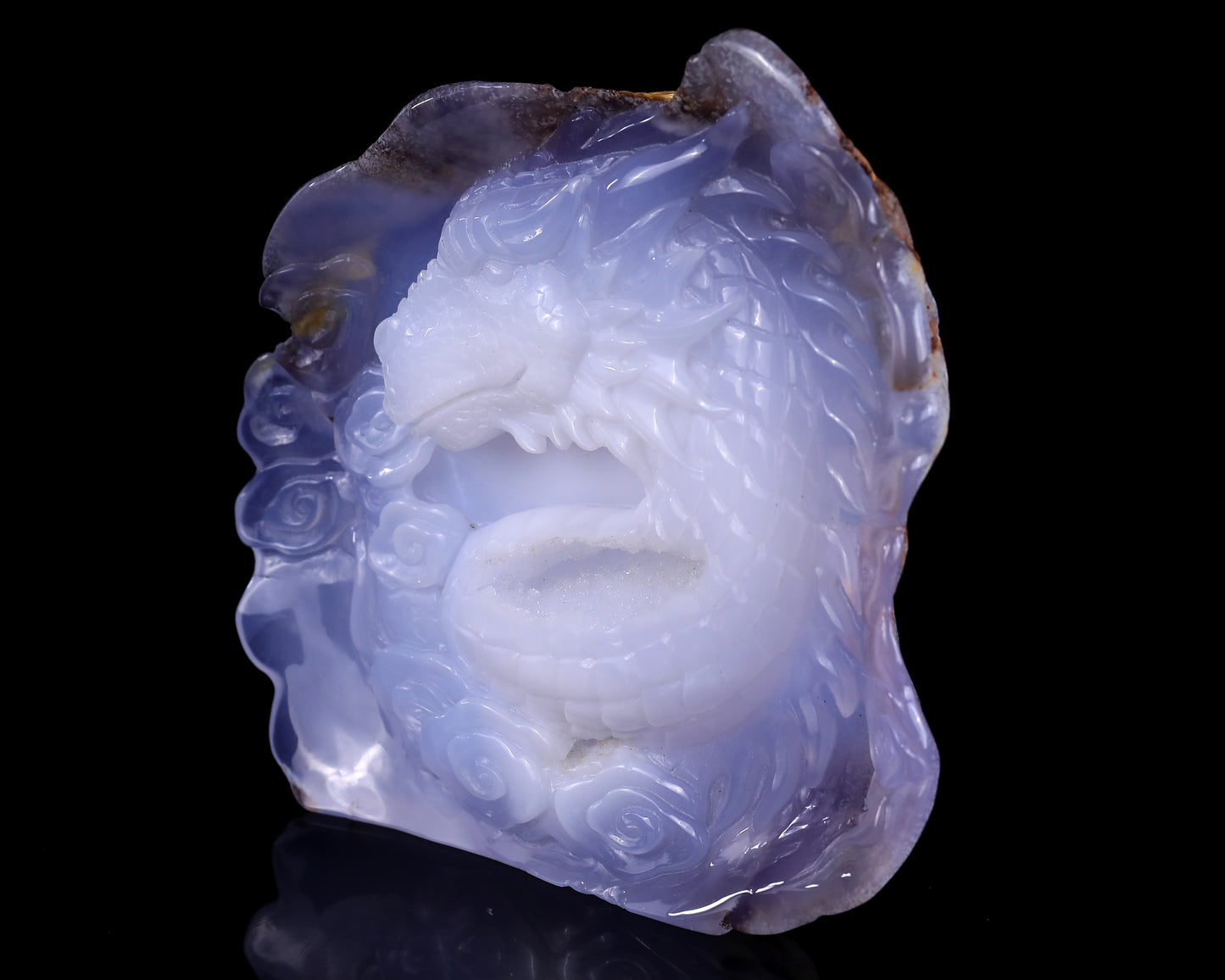 6.3" Blue Chalcedony Hand Carved Crystal Dragon Sculpture