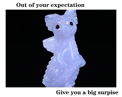 3.3" Blue Chalcedony Hand Carved Crystal Cute Baby Dragon Sculpture