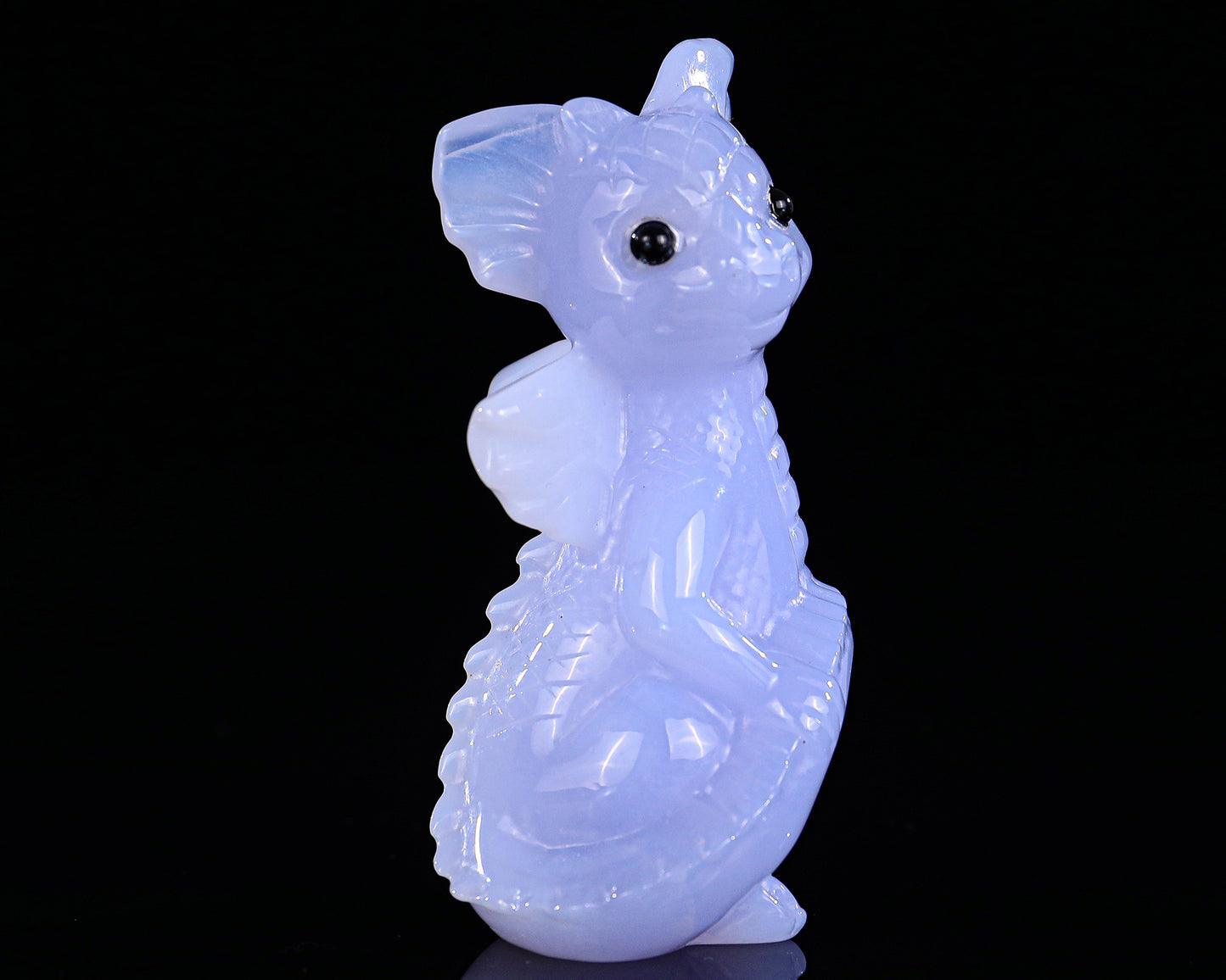 3.3" Blue Chalcedony Hand Carved Crystal Cute Baby Dragon Sculpture