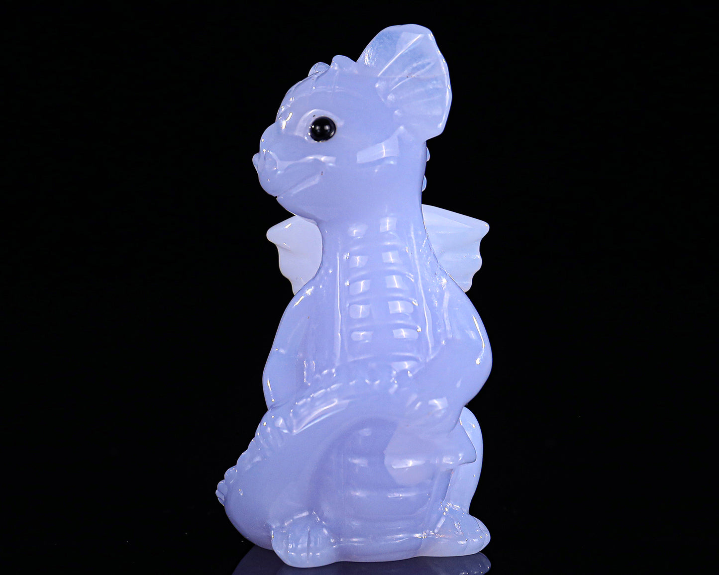 3.3" Blue Chalcedony Hand Carved Crystal Cute Baby Dragon Sculpture