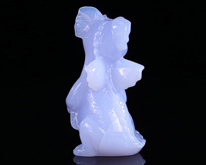 3.3" Blue Chalcedony Hand Carved Crystal Cute Baby Dragon Sculpture