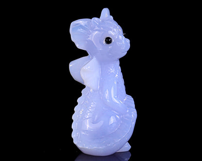 3.3" Blue Chalcedony Hand Carved Crystal Cute Baby Dragon Sculpture