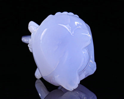 3.3" Blue Chalcedony Hand Carved Crystal Cute Baby Dragon Sculpture