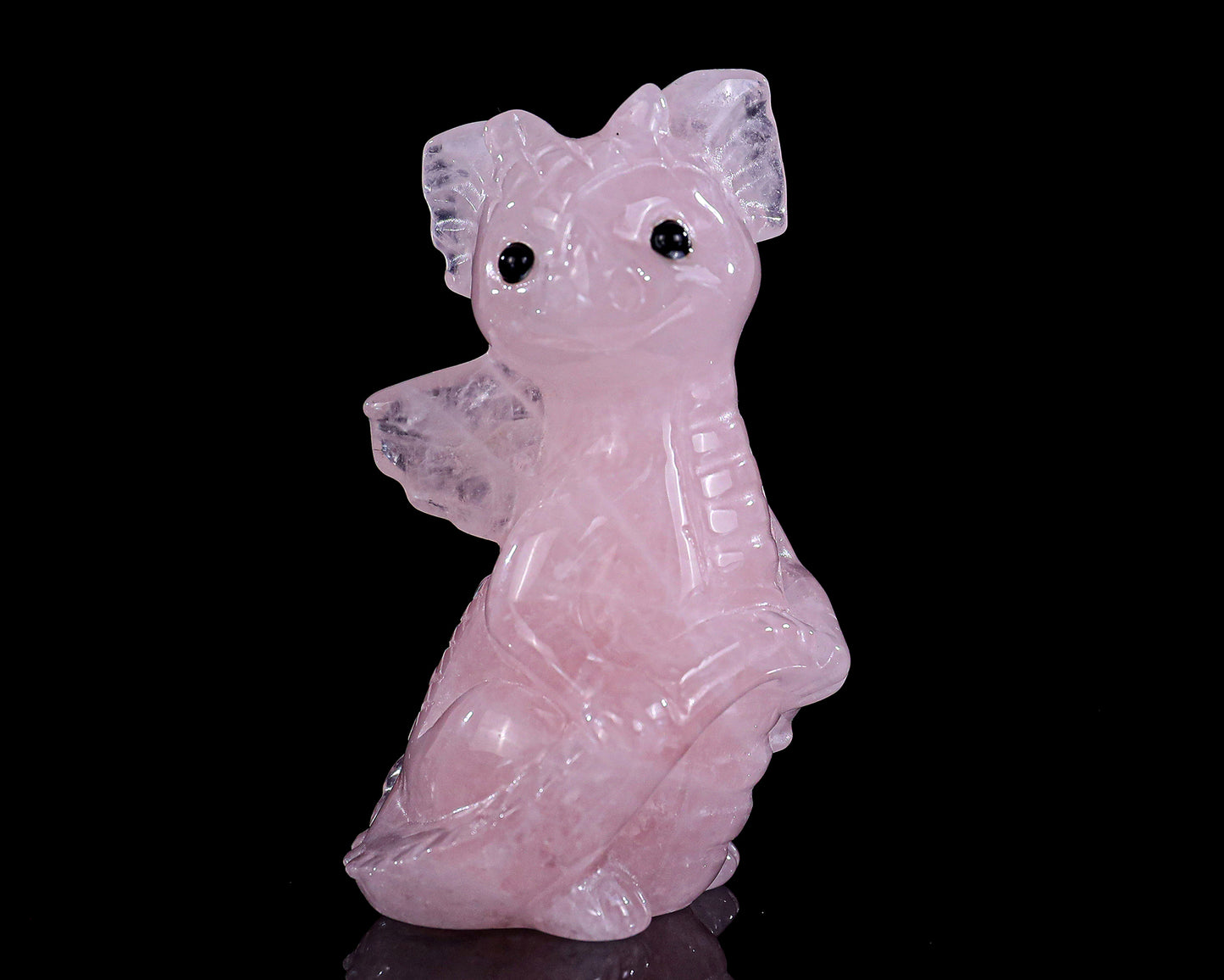 3.3" Rose Quartz Hand Carved Crystal Cute Baby Dragon Sculpture