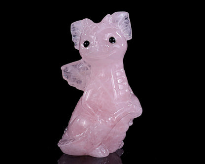 3.3" Rose Quartz Hand Carved Crystal Cute Baby Dragon Sculpture