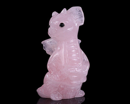 3.3" Rose Quartz Hand Carved Crystal Cute Baby Dragon Sculpture