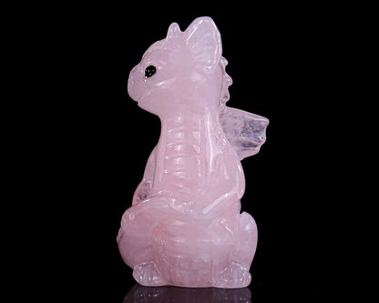 3.3" Rose Quartz Hand Carved Crystal Cute Baby Dragon Sculpture