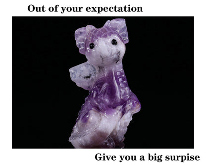 3.3" Amethyst Hand Carved Crystal Cute Baby Dragon Sculpture