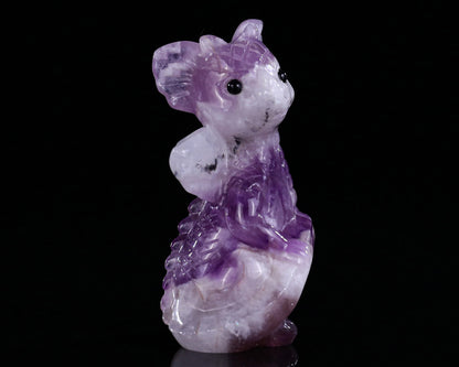 3.3" Amethyst Hand Carved Crystal Cute Baby Dragon Sculpture