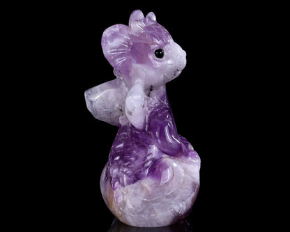 3.3" Amethyst Hand Carved Crystal Cute Baby Dragon Sculpture