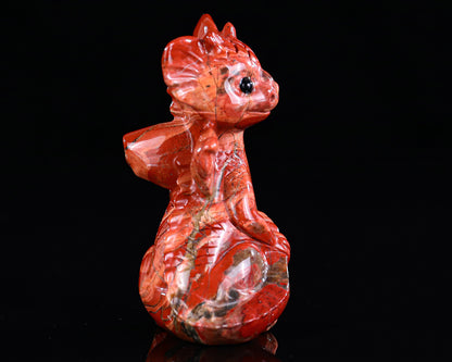 3.3" Red Jasper Hand Carved Crystal Cute Baby Dragon Sculpture