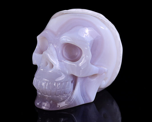 3.4" Geode Agate Hand Carved Crystal Geode Skull Sculpture