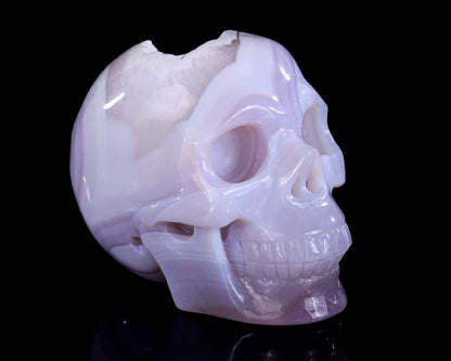 3.4" Geode Agate Hand Carved Crystal Geode Skull Sculpture