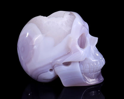 3.4" Geode Agate Hand Carved Crystal Geode Skull Sculpture