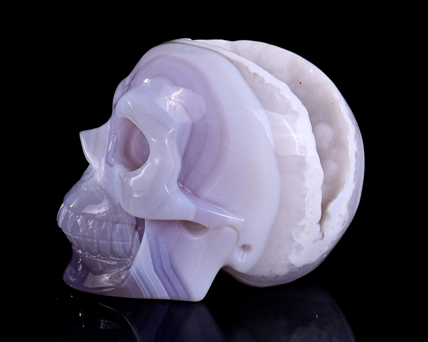 3.4" Geode Agate Hand Carved Crystal Geode Skull Sculpture