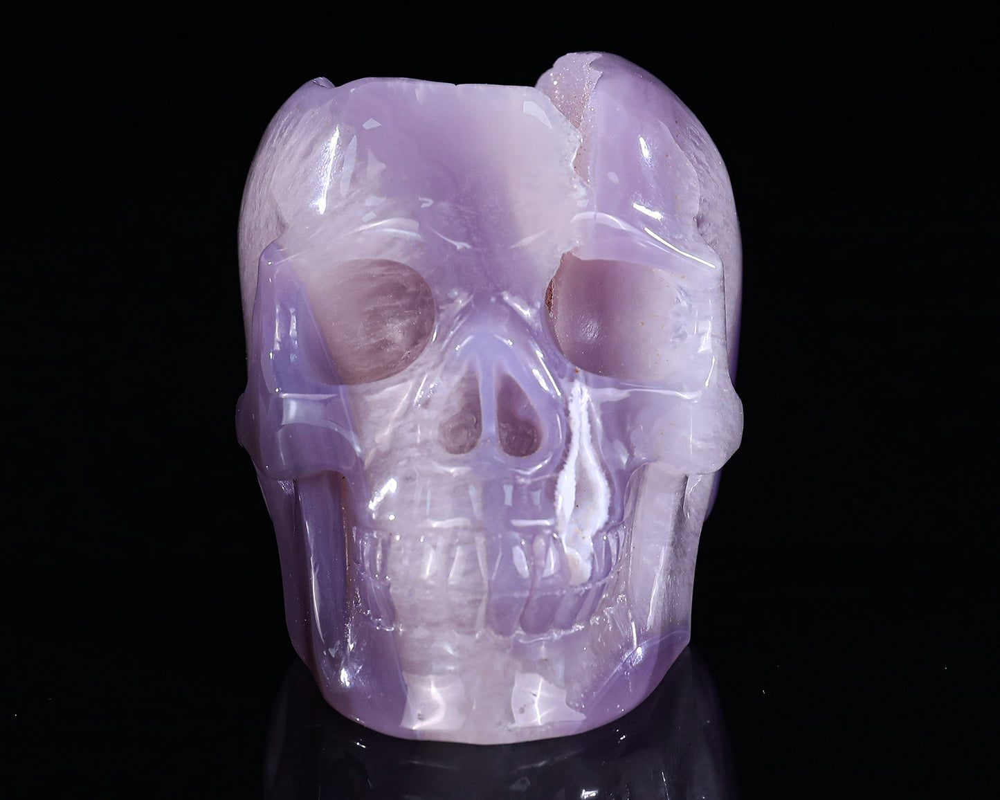 4.2" Geode Agate Hand Carved Crystal Geode Skull Sculpture