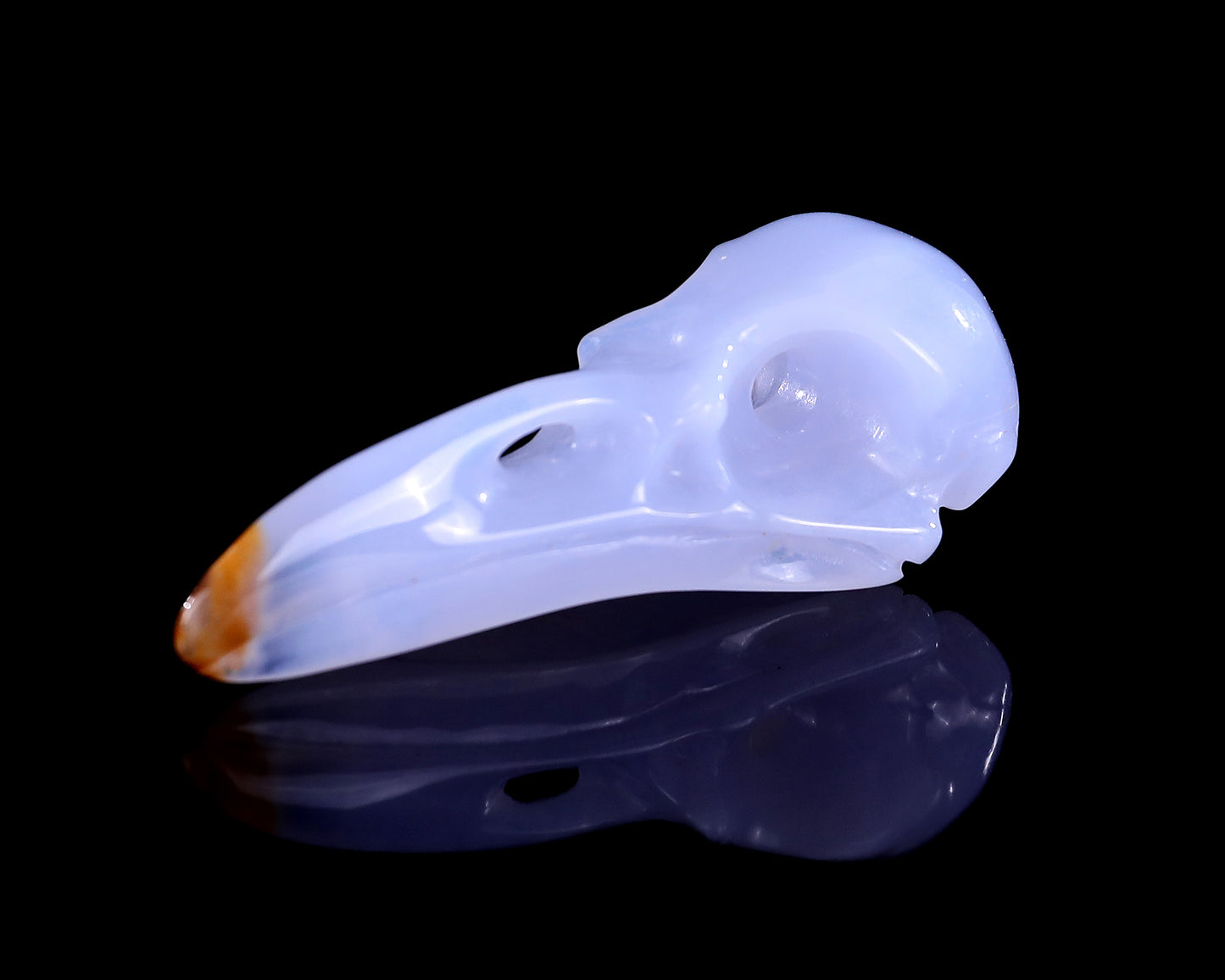 2.4" Blue Chalcedony Hand Carved Crystal Raven Skull Sculpture