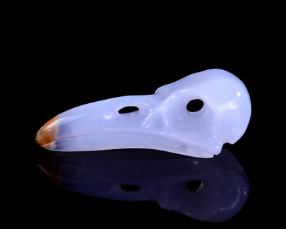 2.4" Blue Chalcedony Hand Carved Crystal Raven Skull Sculpture