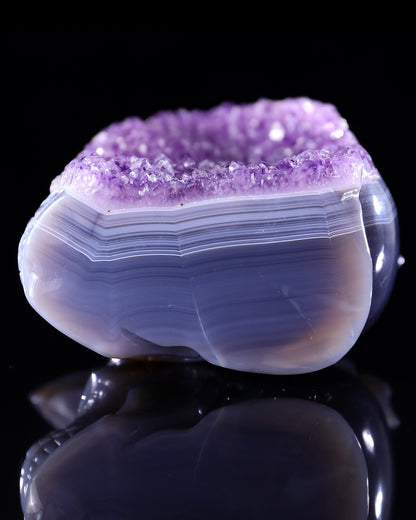 Unique 7.2" Amethyst Druse Agate Hand Carved Mineral Specimen Skull and Eagle Sculpture