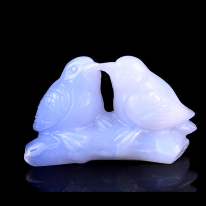 4.0" Blue Chalcedony Hand Carved Crystal Birds Sculpture Crystallumi