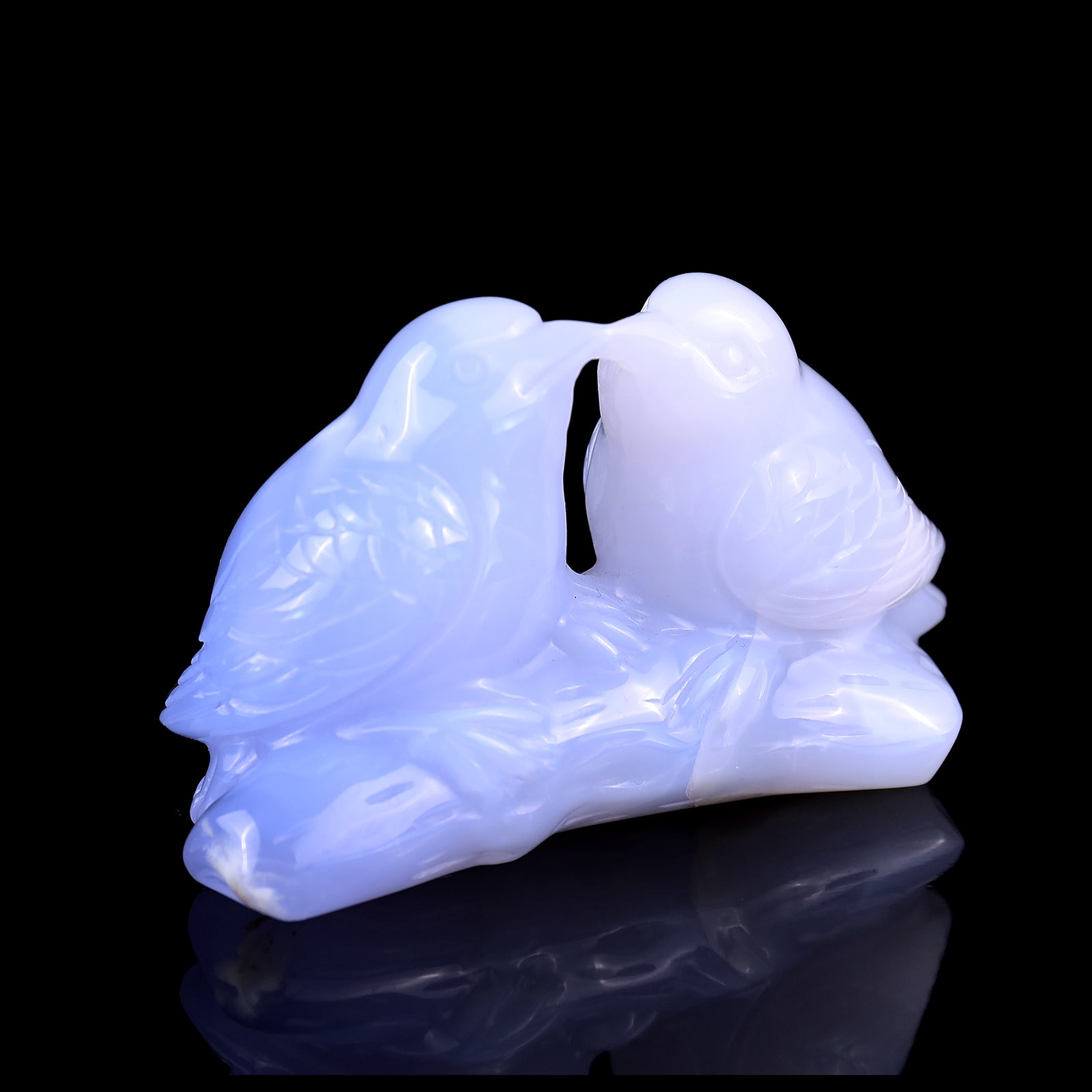 4.0" Blue Chalcedony Hand Carved Crystal Birds Sculpture Crystallumi