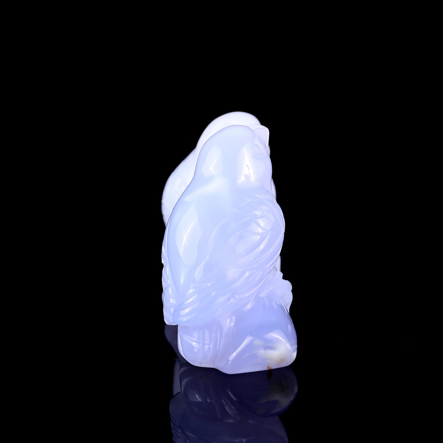 4.0" Blue Chalcedony Hand Carved Crystal Birds Sculpture Crystallumi