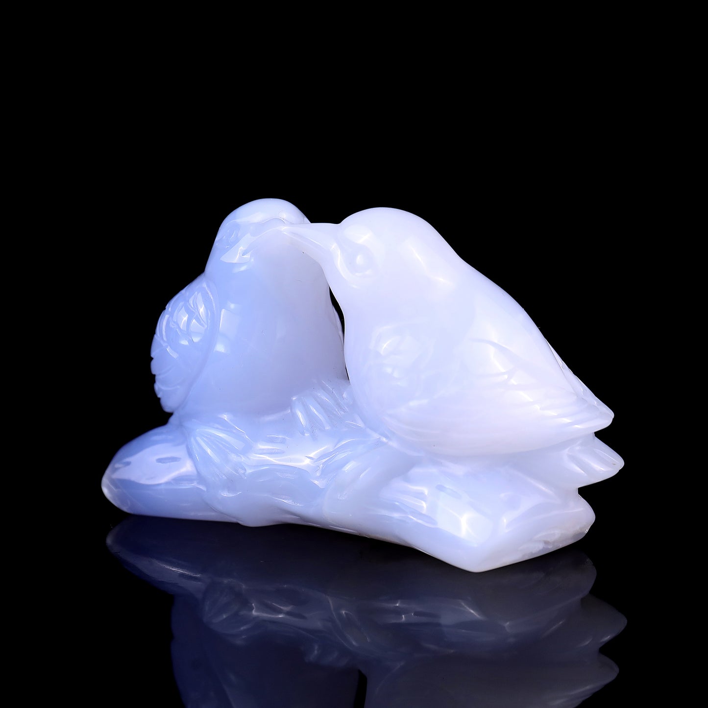 4.0" Blue Chalcedony Hand Carved Crystal Birds Sculpture Crystallumi