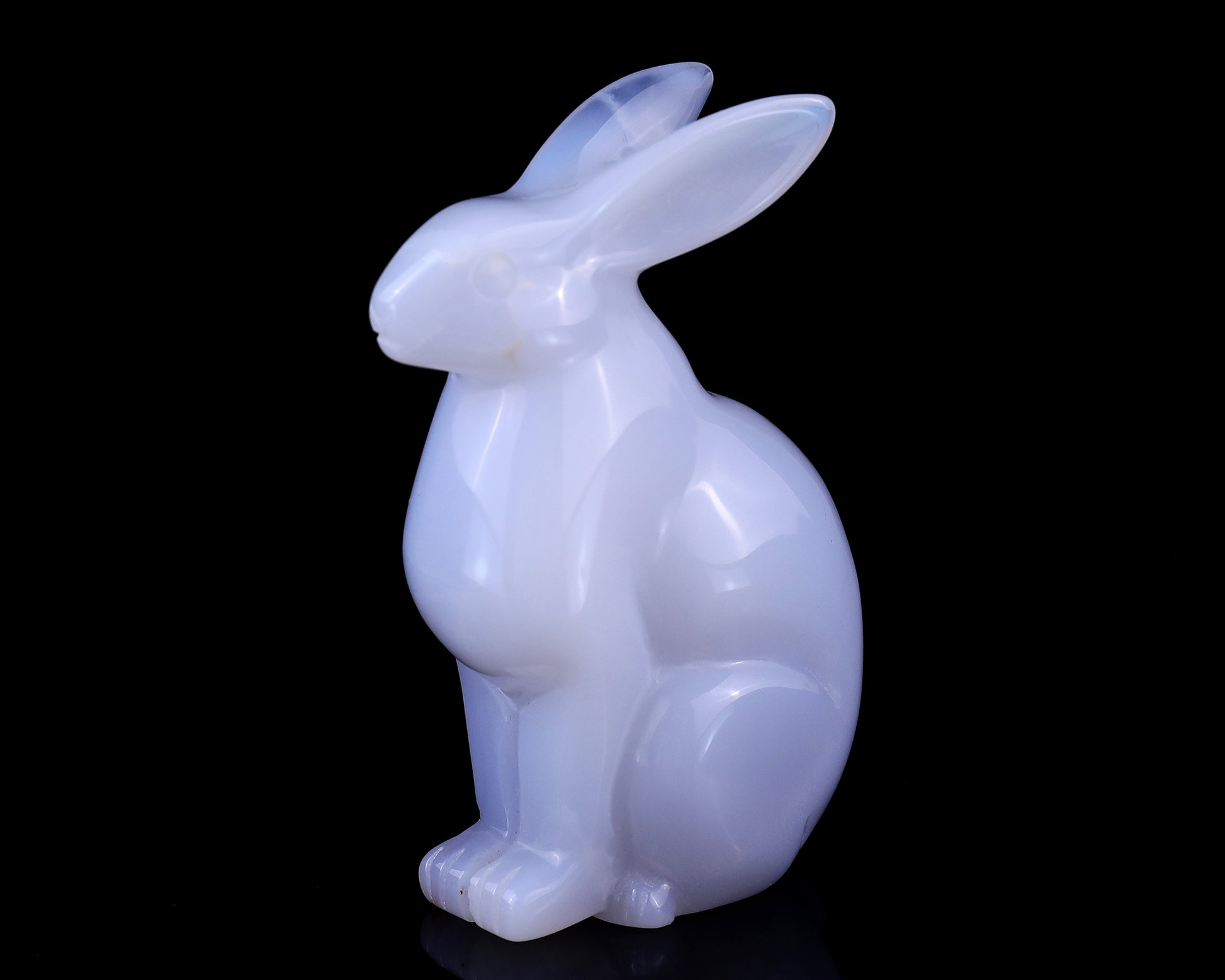 4.0" Blue Chalcedony Hand Carved Crystal Rabbit Sculpture Crystallumi