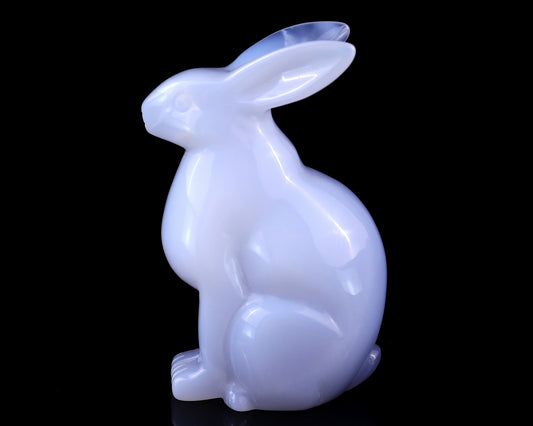 4.0" Blue Chalcedony Hand Carved Crystal Rabbit Sculpture Crystallumi