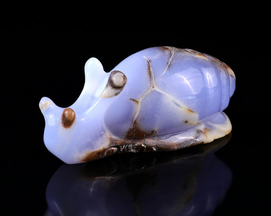 4.0" Blue Chalcedony Hand Carved Crystal Snail Sculpture Crystallumi