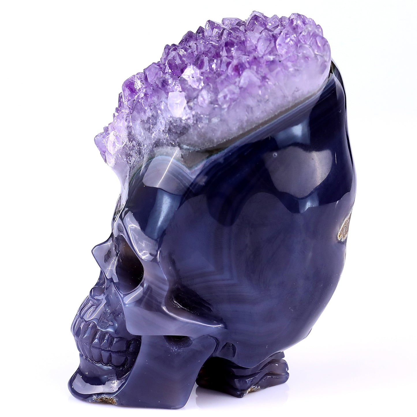 4.1" Amethyst Druse Agate Hand Carved Mineral Specimen Skull Sculpture Crystallumi