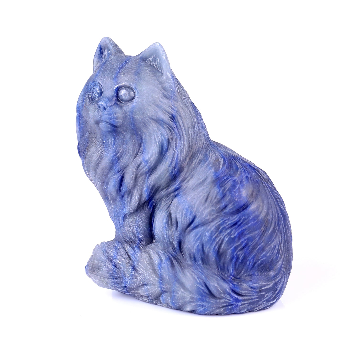 4.1" Blue Aventurine Hand Carved Crystal Persian Cat Sculpture Crystallumi