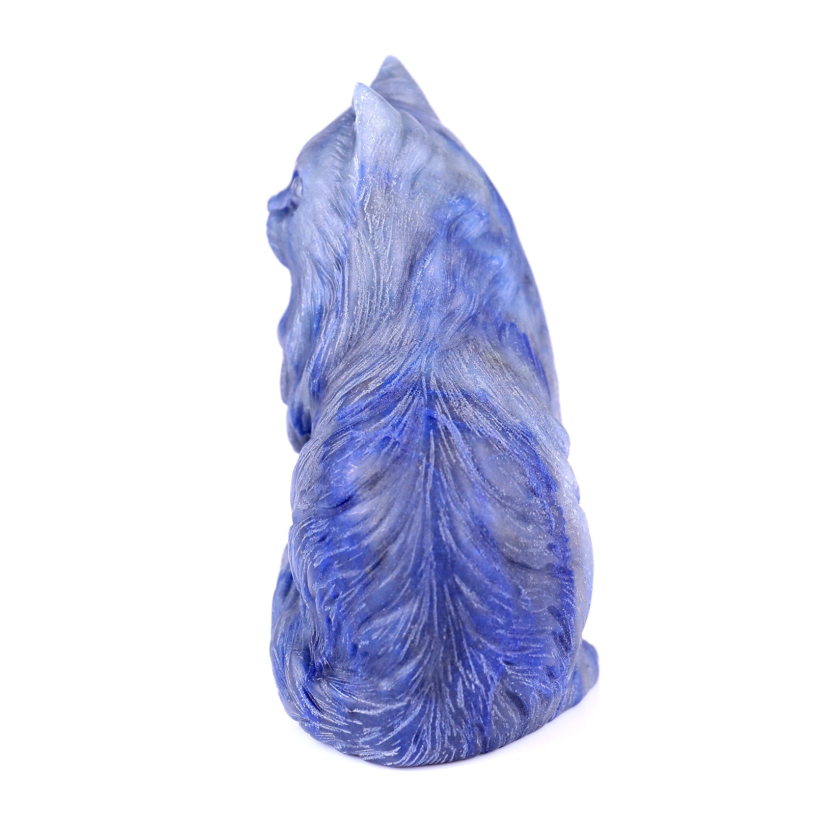 4.1" Blue Aventurine Hand Carved Crystal Persian Cat Sculpture Crystallumi