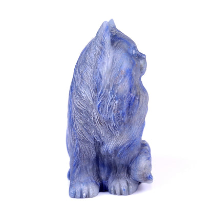 4.1" Blue Aventurine Hand Carved Crystal Persian Cat Sculpture Crystallumi