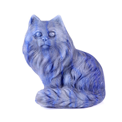 4.1" Blue Aventurine Hand Carved Crystal Persian Cat Sculpture Crystallumi