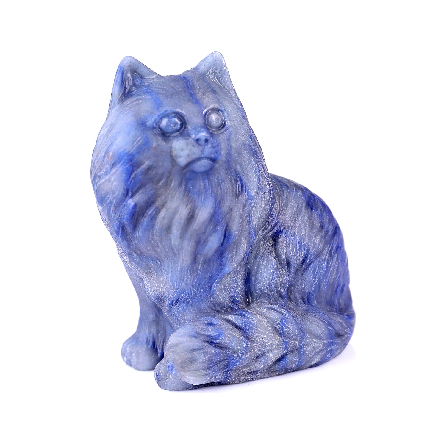 4.1" Blue Aventurine Hand Carved Crystal Persian Cat Sculpture Crystallumi