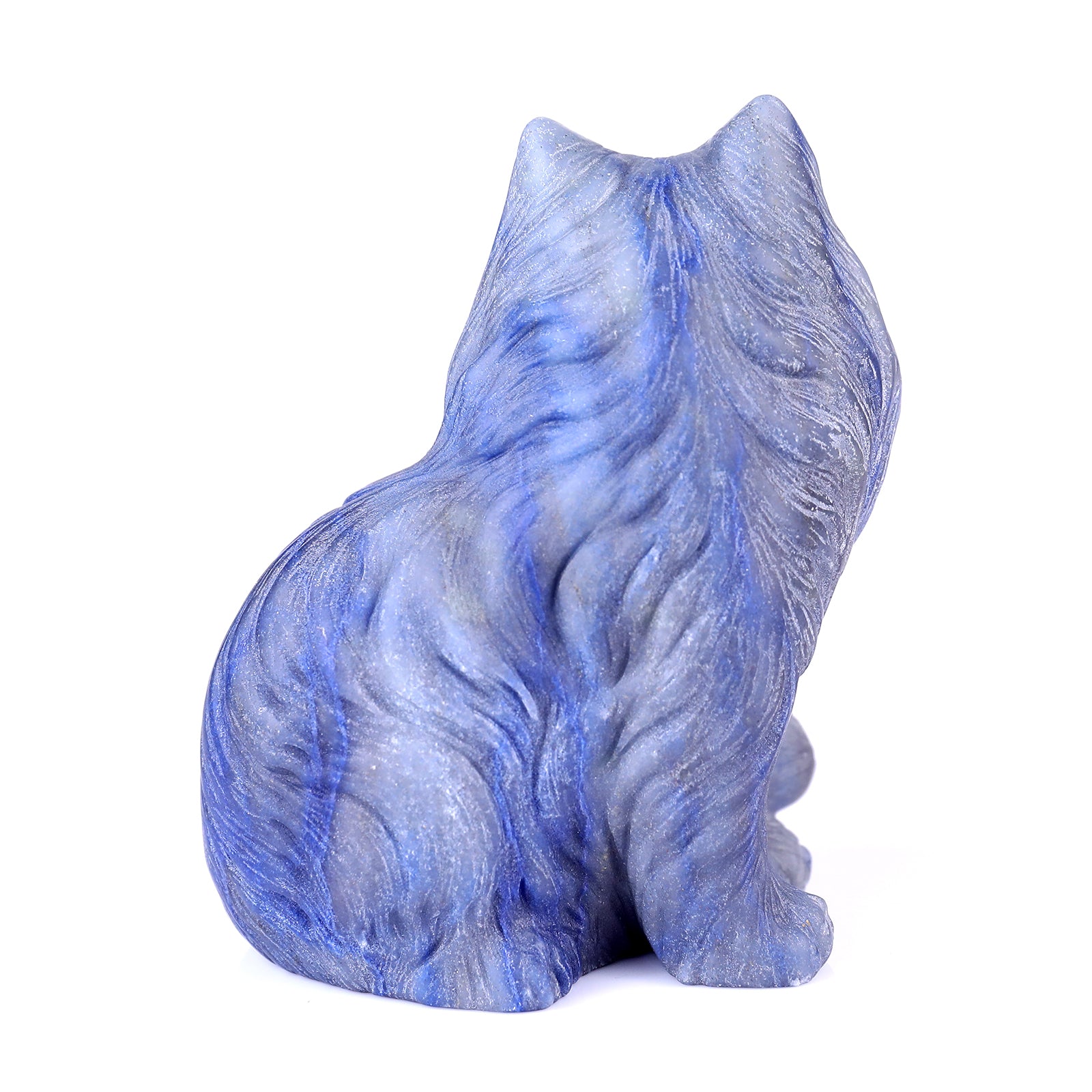 4.1" Blue Aventurine Hand Carved Crystal Persian Cat Sculpture Crystallumi