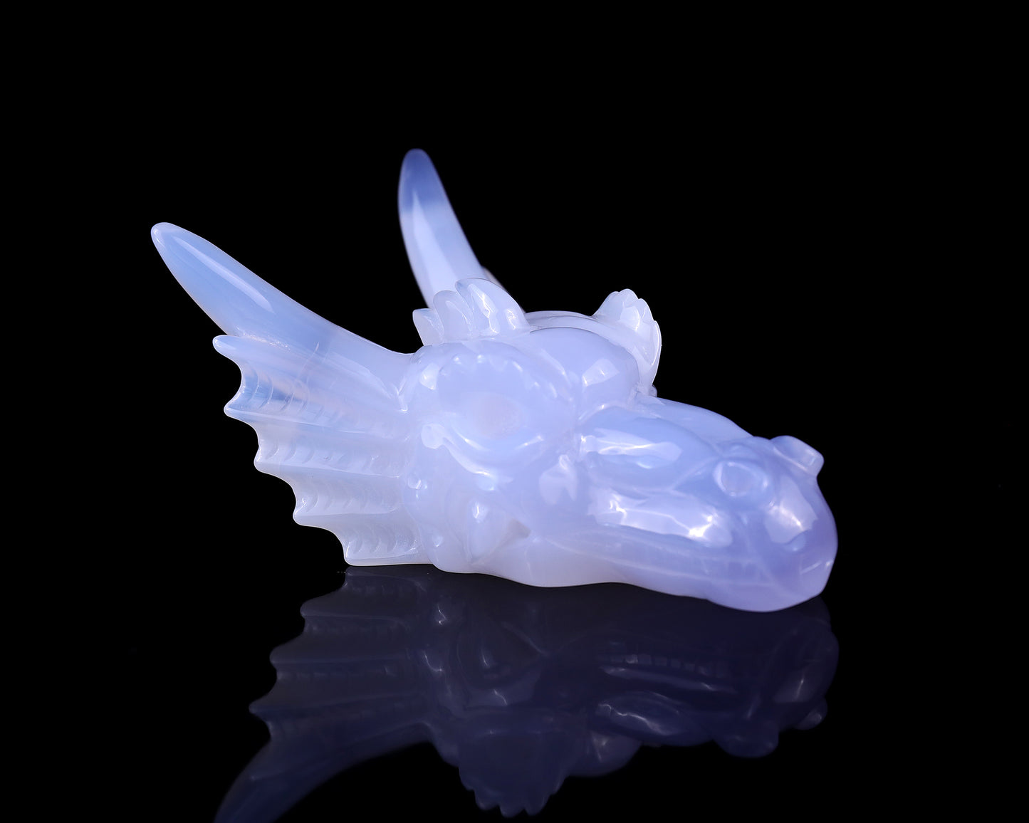 4.1" Blue Chalcedony Hand Carved Crystal Dragon Skull Sculpture Crystallumi