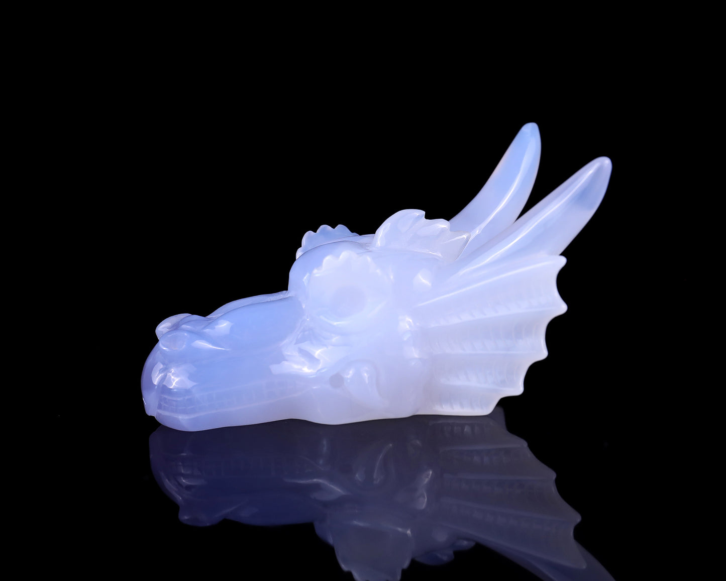 4.1" Blue Chalcedony Hand Carved Crystal Dragon Skull Sculpture Crystallumi