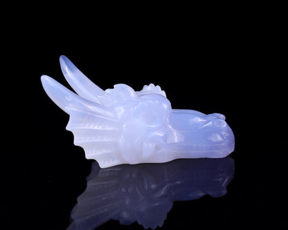 4.1" Blue Chalcedony Hand Carved Crystal Dragon Skull Sculpture Crystallumi