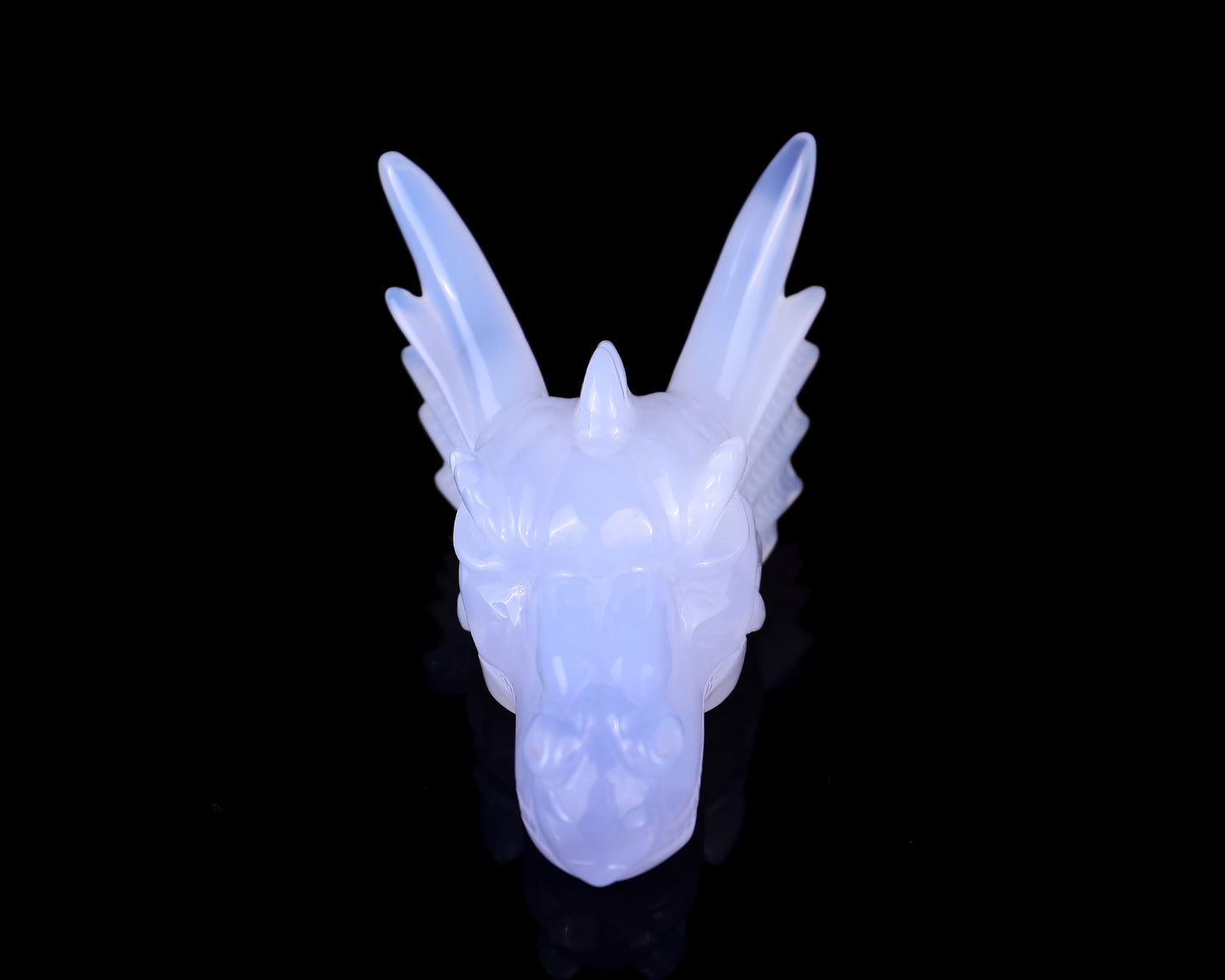 4.1" Blue Chalcedony Hand Carved Crystal Dragon Skull Sculpture Crystallumi