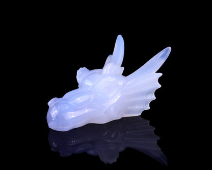 4.1" Blue Chalcedony Hand Carved Crystal Dragon Skull Sculpture Crystallumi